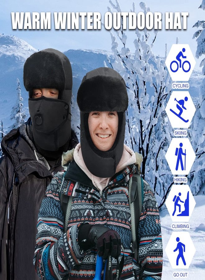 Outrip Winter Trapper Hat for Men & Women, Trooper Hunting Russian Fur Hat with Ear Flap & Mask Ushanka Aviator Hat for Cold Weather Black - Image 2
