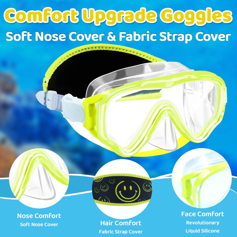 Vvinca Kids Swim Goggles with Nose Cover, Fabric Strap Swimming Goggles Snorkel Diving Mask No Leak Wide View Anti Fog Anti-UV Anti-Shattered Lens Swim Mask Water Goggles for Toddlers Kids Youth 3-15 - Image 2