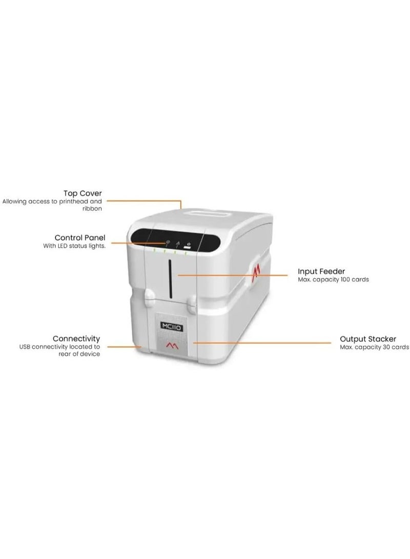 Matica MC110 Dual-Sided ID Card Printer, 300 DPI Resolution, Dye Sublimation/Thermal Transfer, 100-Card Input / 30-Card Output, CR-80 Card Size, USB Connectivity - Image 4