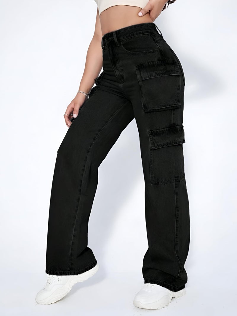Ben Martin Women High Rise Cargo |Denim Cargo'S Pants || Cargo,S | Oversized-Jeans || Loose Jeans Pant Black 28 - Image 4