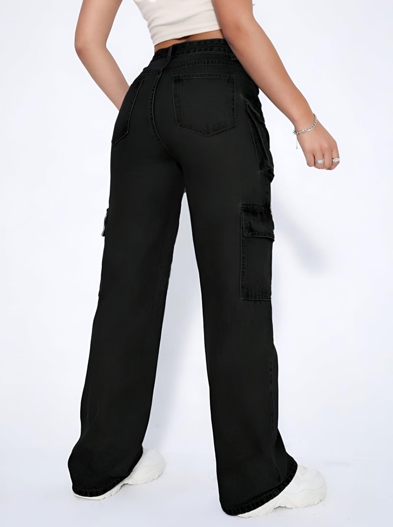 Ben Martin Women High Rise Cargo |Denim Cargo'S Pants || Cargo,S | Oversized-Jeans || Loose Jeans Pant Black 28 - Image 2