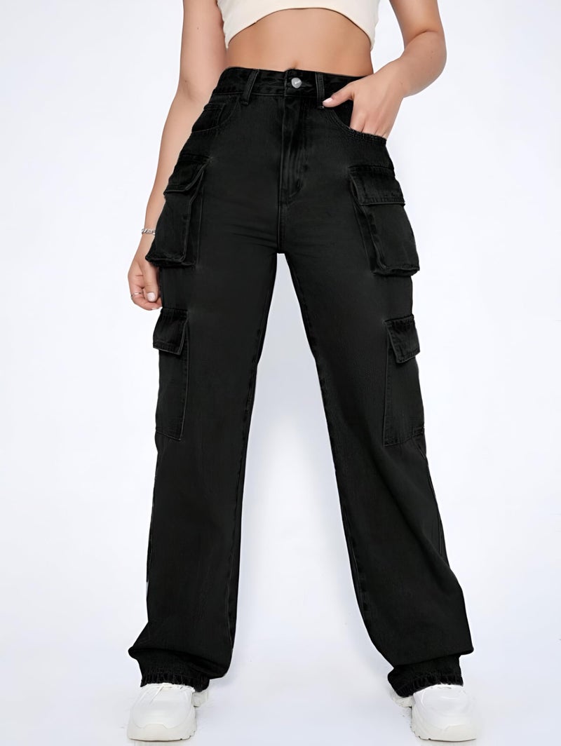 Ben Martin Women High Rise Cargo |Denim Cargo'S Pants || Cargo,S | Oversized-Jeans || Loose Jeans Pant Black 28 - Image 5