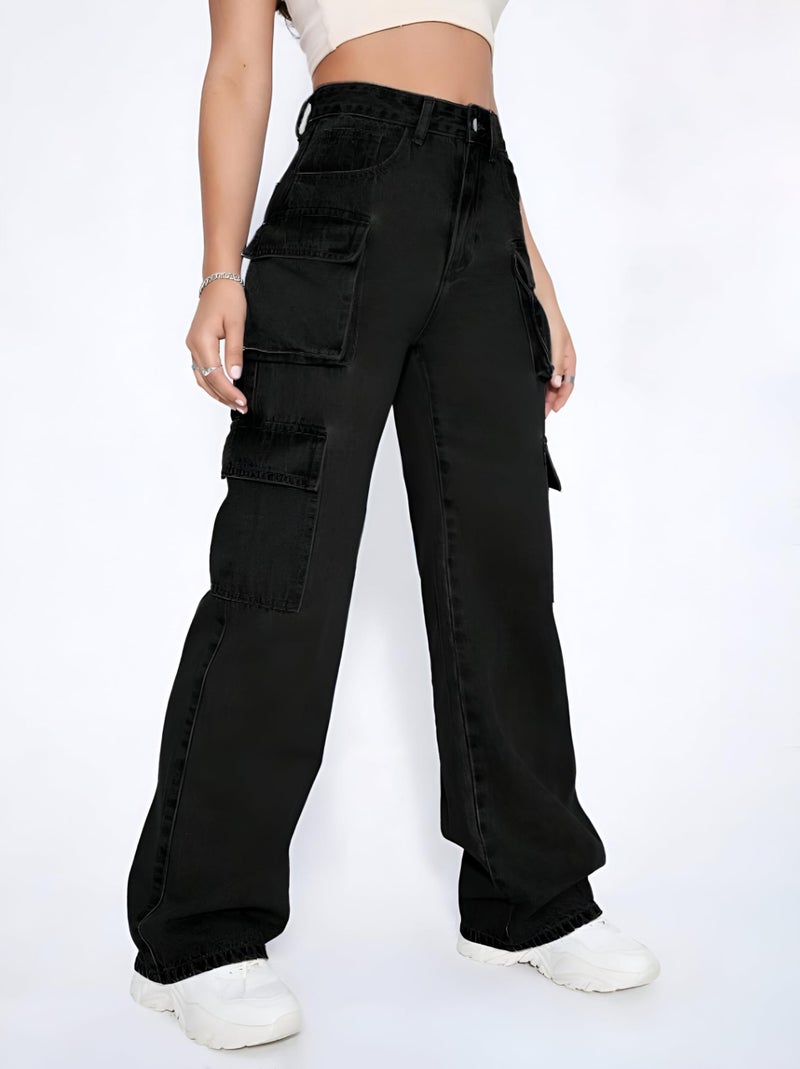 Ben Martin Women High Rise Cargo |Denim Cargo'S Pants || Cargo,S | Oversized-Jeans || Loose Jeans Pant Black 28 - Image 3