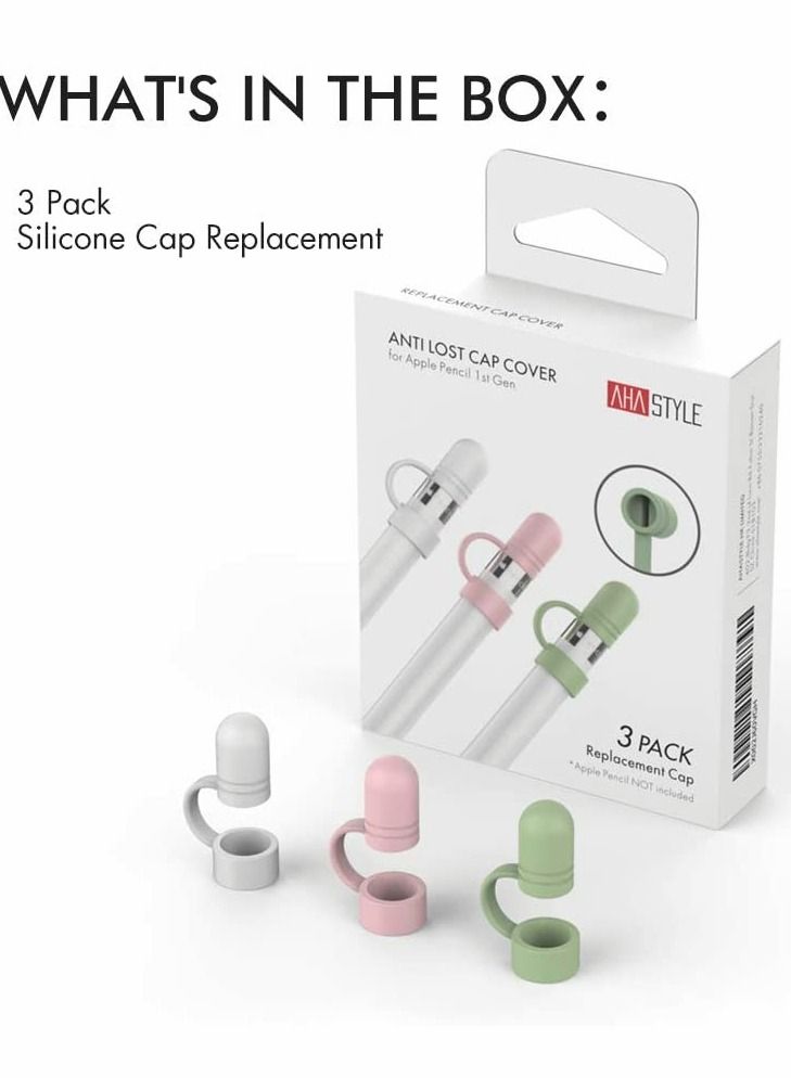 Y&D Cap Cover Replacement For Apple Pencil 1st Generation Holder Anti Lost Strap Silicone Protective Accessories 3 Pack White Pink Green - Image 3