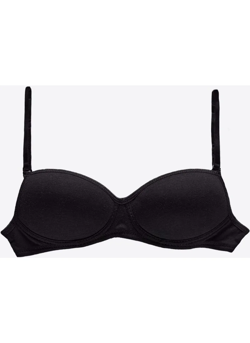 Malabadi Girls Black Covered Non-wired Cotton Strapless Training Bra 821