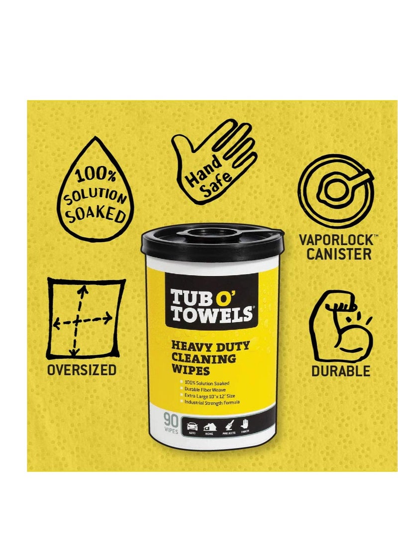 Tub O' Towels Tub O Towels TW90 Heavy-Duty 10" x 12" Size Multi-Surface Cleaning Wipes, 90 Count Per Canister  - Image 2
