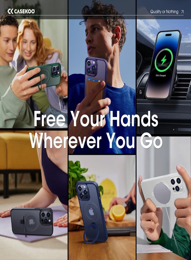 جراب CASEKOO مصمم خصيصًا لهاتف iPhone 14 Pro مع حامل مغناطيسي غير مرئي [حماية من السقوط وفقًا للمعايير العسكرية] [متوافق مع MagSafe] جراب Pro نحيف غير لامع مقاوم للصدمات، شفاف، غير لامع، مقاس 6.1 بوصة، أخضر - Image 4