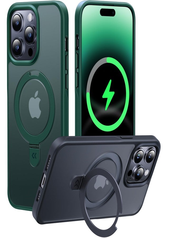 جراب CASEKOO مصمم خصيصًا لهاتف iPhone 14 Pro مع حامل مغناطيسي غير مرئي [حماية من السقوط وفقًا للمعايير العسكرية] [متوافق مع MagSafe] جراب Pro نحيف غير لامع مقاوم للصدمات، شفاف، غير لامع، مقاس 6.1 بوصة، أخضر - Image 1
