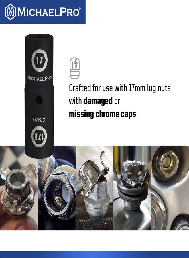 MichaelPro 1/2-inch Drive 17 x 17.5mm Half Size Lug Nut Flip Socket, Thin Wall Impact Grade Chrome-Moly Steel | Removes Damaged, Distorted and Missing Chrome Capped Lug Nuts | MP005054 - Image 2