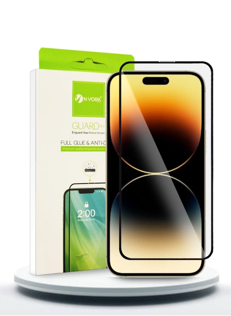 NYORK - واقي شاشة من الزجاج المقوى عالي الجودة مضاد للغبار وملصق بالكامل لهاتف Apple iPhone 14 Pro - شفاف أسود - Image 1
