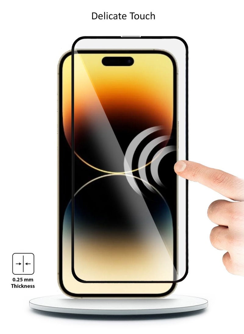 NYORK - واقي شاشة من الزجاج المقوى عالي الجودة مضاد للغبار وملصق بالكامل لهاتف Apple iPhone 14 Pro - شفاف أسود - Image 1