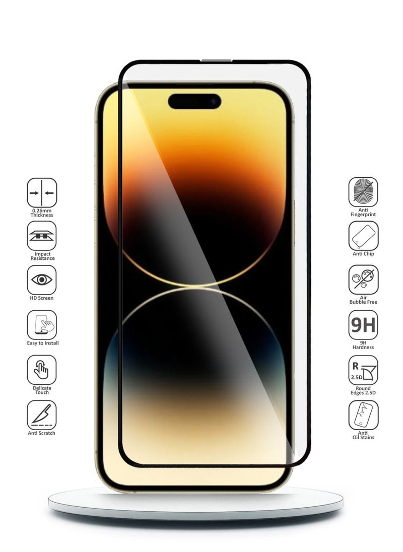 NYORK - واقي شاشة من الزجاج المقوى عالي الجودة مضاد للغبار وملصق بالكامل لهاتف Apple iPhone 14 Pro - شفاف أسود - Image 1