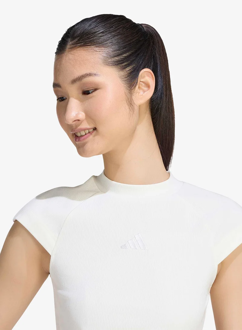 Adidas OWHITE Small Logo Ribbed T-Shirt for Women | Best Price UAE