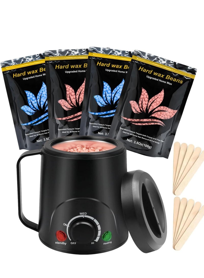 جوي وورلد جهاز تسخين الشمع، طقم شمع صغير لإزالة الشعر، طقم شمع صلب محمول مع خرز شمع صلب سعة 14 أونصة، ماكينة شمع احترافية لجميع أنواع الشعر، شمع الساقين والوجه والإبطين - Image 1