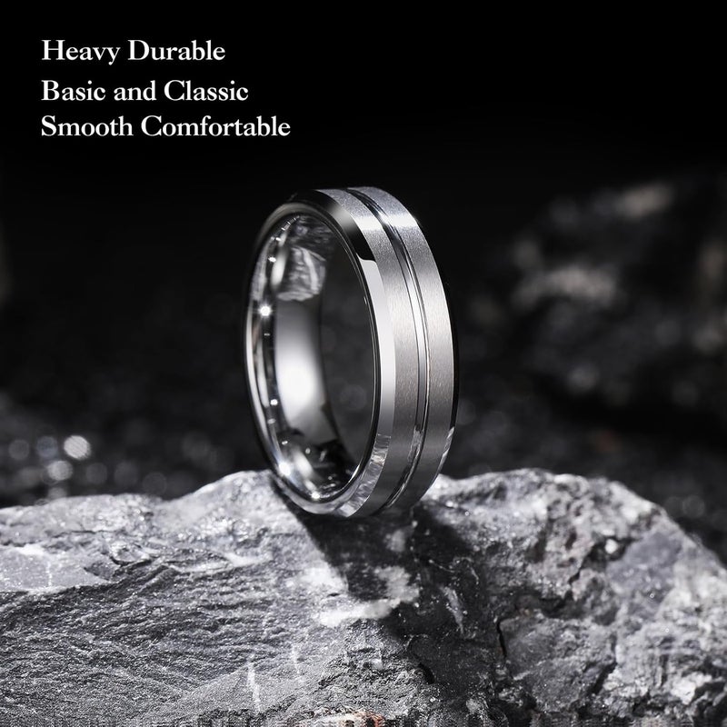 King Will Tungsten Carbide Wedding Band for Men Women-6/8/10mm Width Multicolor Available with Grooved Center Wedding Ring Suitable for Work, Gym Comfort Fit Size 4-16 - Image 2