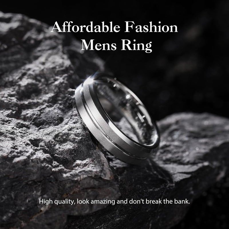 King Will Tungsten Carbide Wedding Band for Men Women-6/8/10mm Width Multicolor Available with Grooved Center Wedding Ring Suitable for Work, Gym Comfort Fit Size 4-16 - Image 3