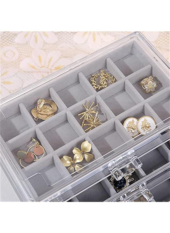 عربست ميسايا منظم مجوهرات للاقراط مع 5 ادراج، هدية ، صندوق مجوهرات اكريليك شفاف للنساء، حامل عرض حلقان مخملي للاقراط والخواتم والاساور والقلائد، رمادي - Image 2