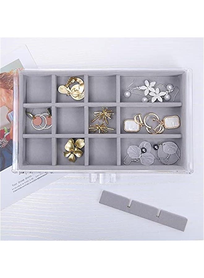 عربست ميسايا منظم مجوهرات للاقراط مع 5 ادراج، هدية ، صندوق مجوهرات اكريليك شفاف للنساء، حامل عرض حلقان مخملي للاقراط والخواتم والاساور والقلائد، رمادي - Image 3