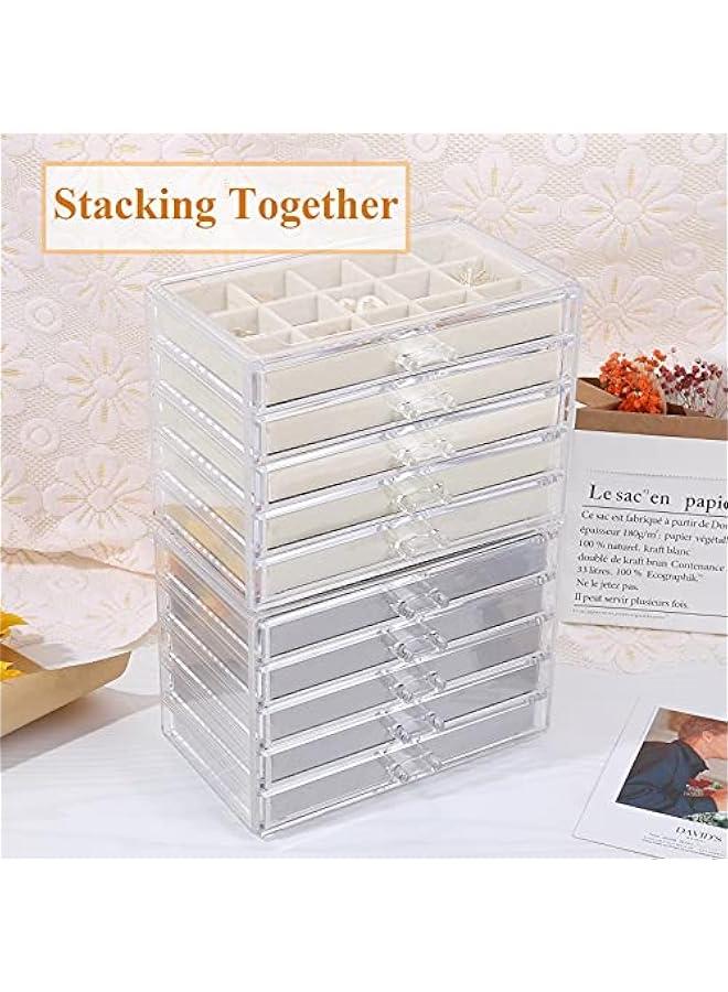 عربست ميسايا منظم مجوهرات للاقراط مع 5 ادراج، هدية ، صندوق مجوهرات اكريليك شفاف للنساء، حامل عرض حلقان مخملي للاقراط والخواتم والاساور والقلائد، رمادي - Image 4