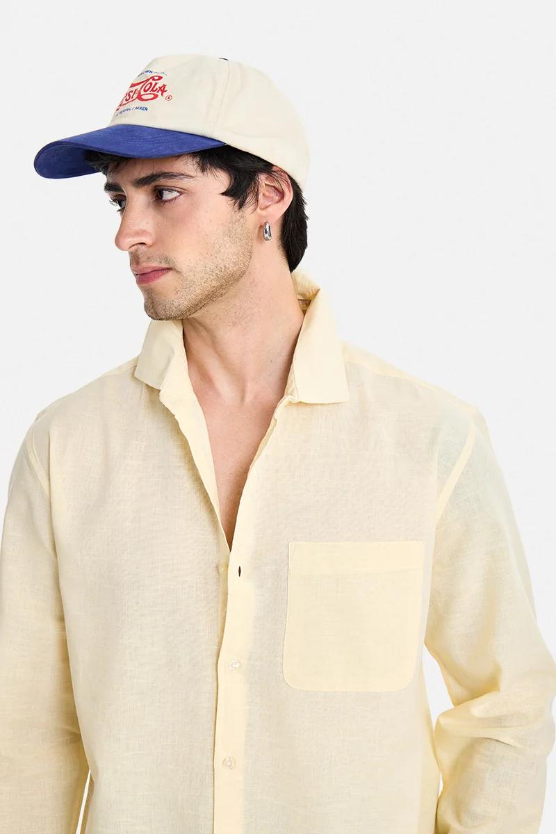 سنيتش Light Yellow Solid Long Sleeve Regular Fit Casual Shirt