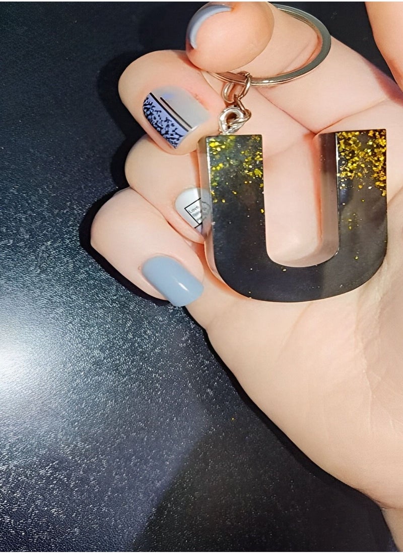 Generic Alphabet Letter Keychain- Letter (U) black  - Image 1