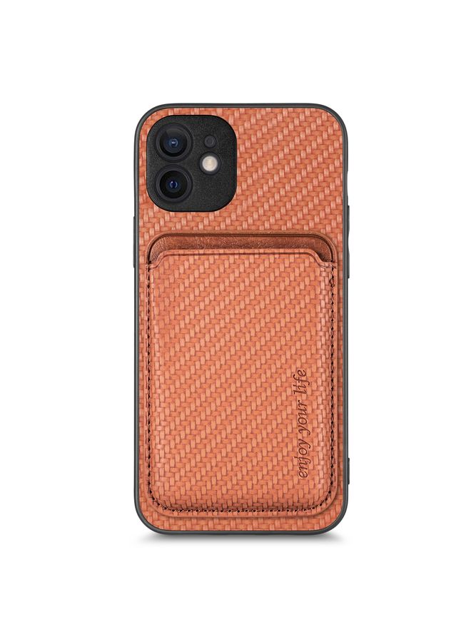 Case Cover For iPhone 12 mini Carbon Fiber Leather Card Magsafe Magnetic Phone Case Brown