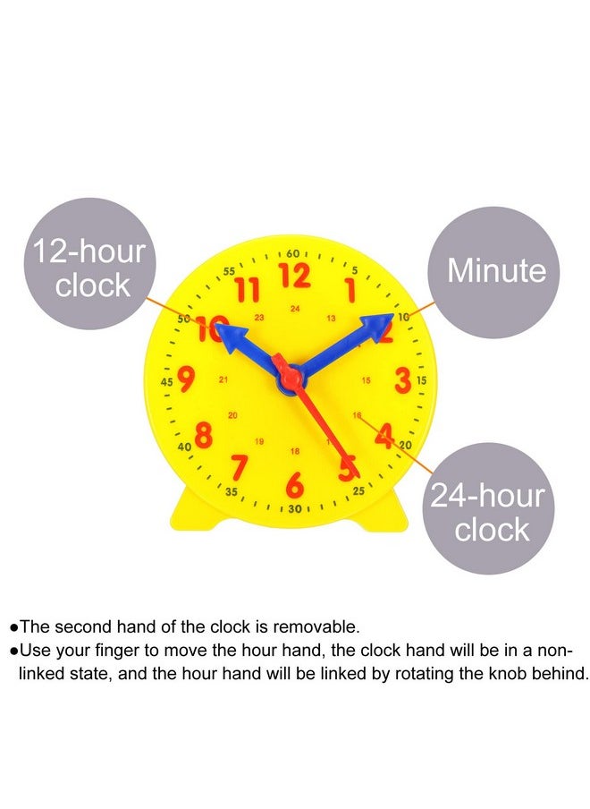 PATIKIL - 4 Inch Teaching Clock Learn Clock Learning Tell Time Analog Clock Demonstration Clock 24 Hour 3 Pointers Geared Movement For Classroom Teacher Yellow - Image 1