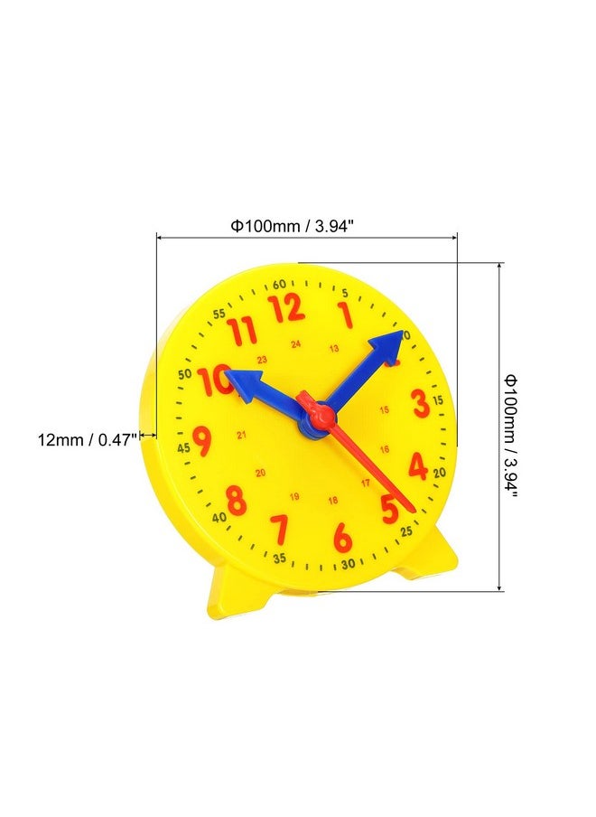 PATIKIL - 4 Inch Teaching Clock Learn Clock Learning Tell Time Analog Clock Demonstration Clock 24 Hour 3 Pointers Geared Movement For Classroom Teacher Yellow - Image 1