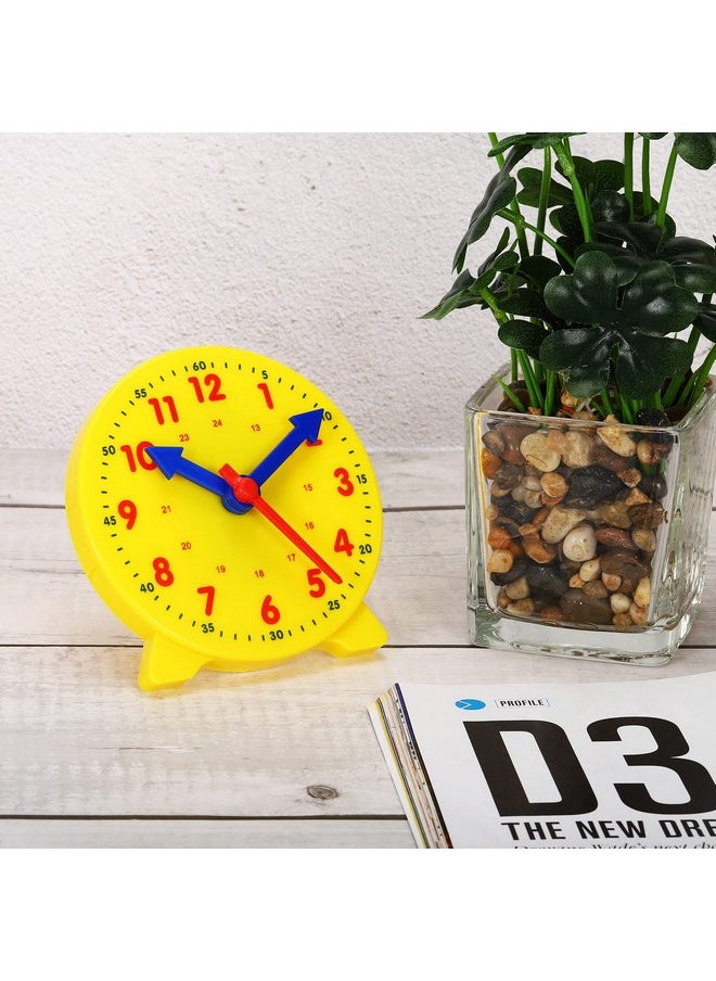 PATIKIL - 4 Inch Teaching Clock Learn Clock Learning Tell Time Analog Clock Demonstration Clock 24 Hour 3 Pointers Geared Movement For Classroom Teacher Yellow - Image 1