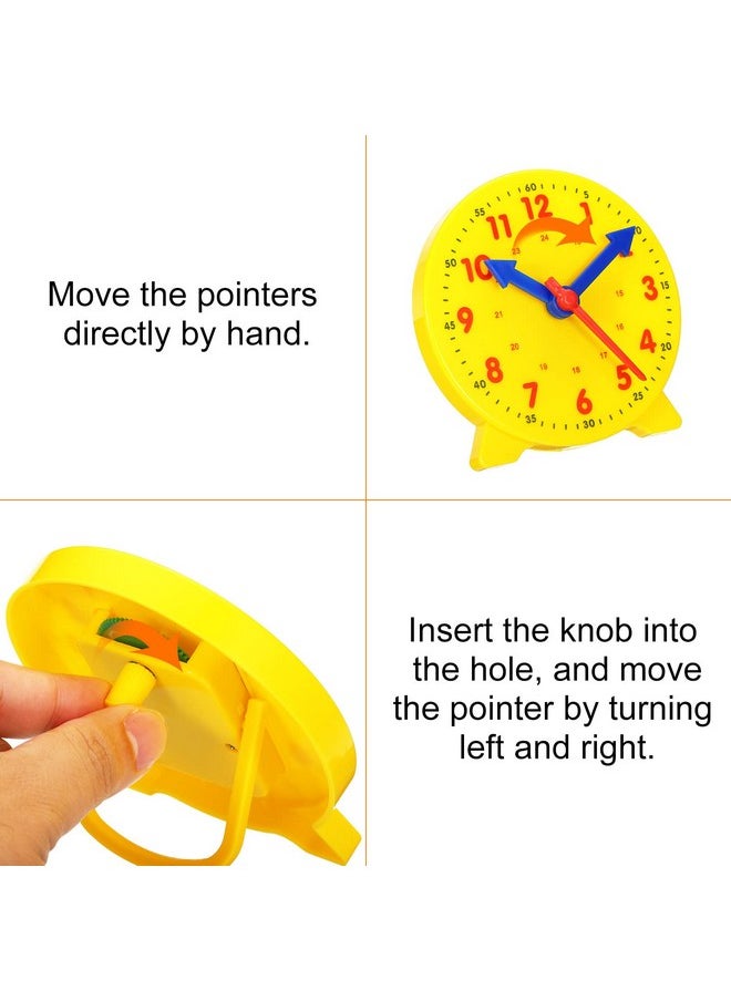 PATIKIL - 4 Inch Teaching Clock Learn Clock Learning Tell Time Analog Clock Demonstration Clock 24 Hour 3 Pointers Geared Movement For Classroom Teacher Yellow - Image 1