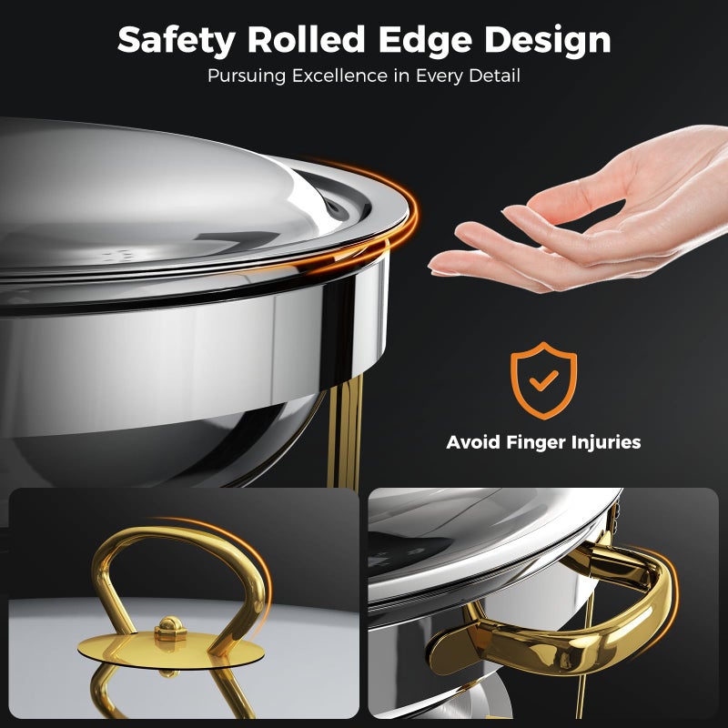 UOEOS Chafing Dishes for Buffet 4 Pack, 5QT Food Warmers for Parties Buffet, Stainless Steel Round Chafers and Buffet Warmers Sets for Home, Gatherings, Birthday, Parties, Church Events, Catering Events - Image 5