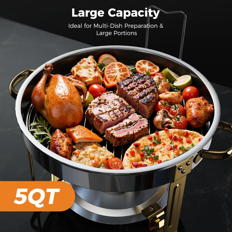 UOEOS Chafing Dishes for Buffet 4 Pack, 5QT Food Warmers for Parties Buffet, Stainless Steel Round Chafers and Buffet Warmers Sets for Home, Gatherings, Birthday, Parties, Church Events, Catering Events - Image 3