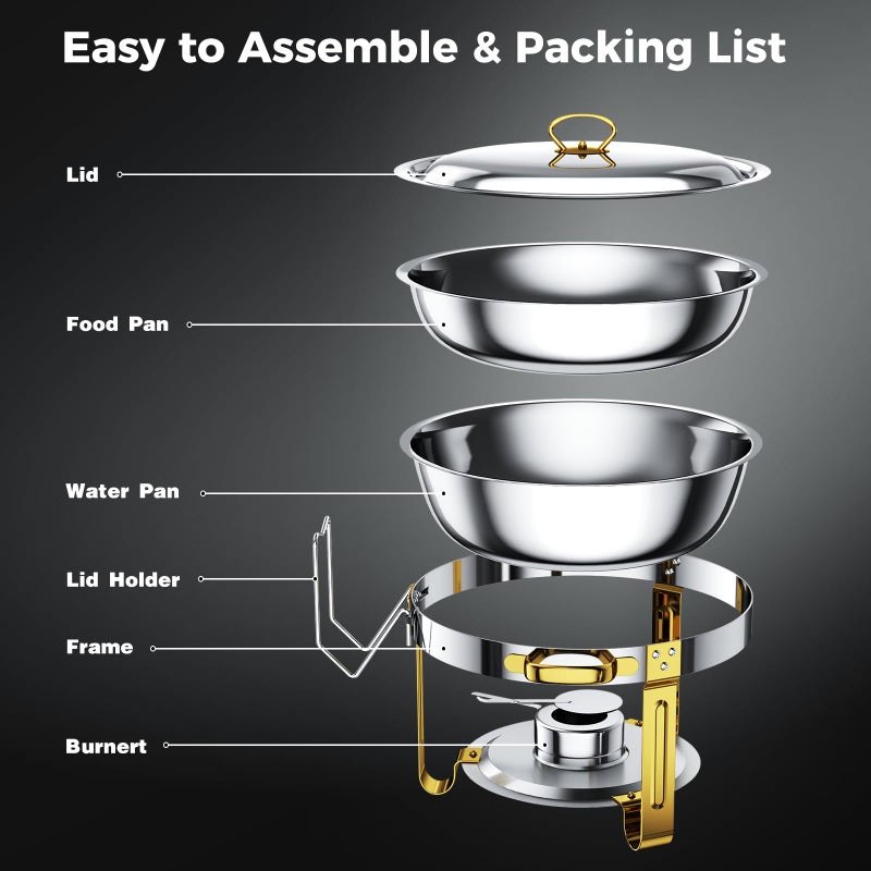 UOEOS Chafing Dishes for Buffet 4 Pack, 5QT Food Warmers for Parties Buffet, Stainless Steel Round Chafers and Buffet Warmers Sets for Home, Gatherings, Birthday, Parties, Church Events, Catering Events - Image 2