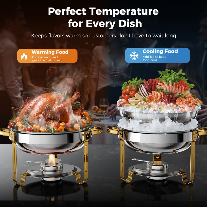 UOEOS Chafing Dishes for Buffet 4 Pack, 5QT Food Warmers for Parties Buffet, Stainless Steel Round Chafers and Buffet Warmers Sets for Home, Gatherings, Birthday, Parties, Church Events, Catering Events - Image 4