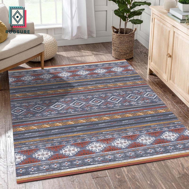 RUGSURE Washable Area Rugs 3' x 5 ' - 1/6 Thick - Moroccan-Inspired -Stain & Water Resistant Non-Slip - Resistant Rug for Living Room, Bedroom, Nursery, Pet & Child Friendly (Blue and Red) - Image 3