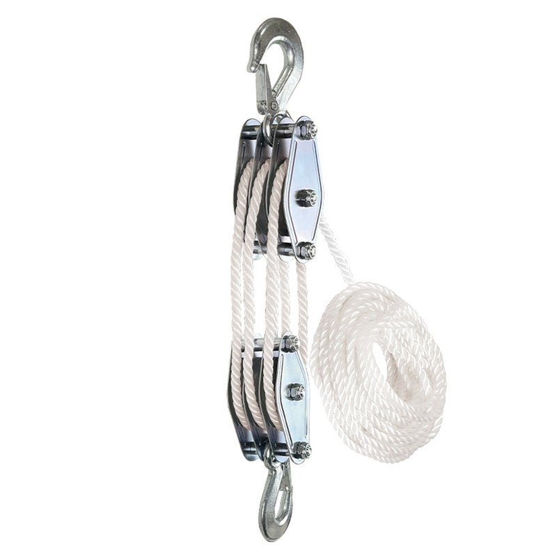 Pulley Block: 1100 Lbs Load Capacity - Strong 270° Rotatable Zinc Alloy Hook High-strength Polyethylene Rope Hoist for Home Garage Outdoor Heavy Lifting - Image 1