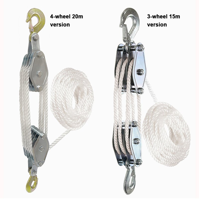 Pulley Block: 1100 Lbs Load Capacity - Strong 270° Rotatable Zinc Alloy Hook High-strength Polyethylene Rope Hoist for Home Garage Outdoor Heavy Lifting - Image 3