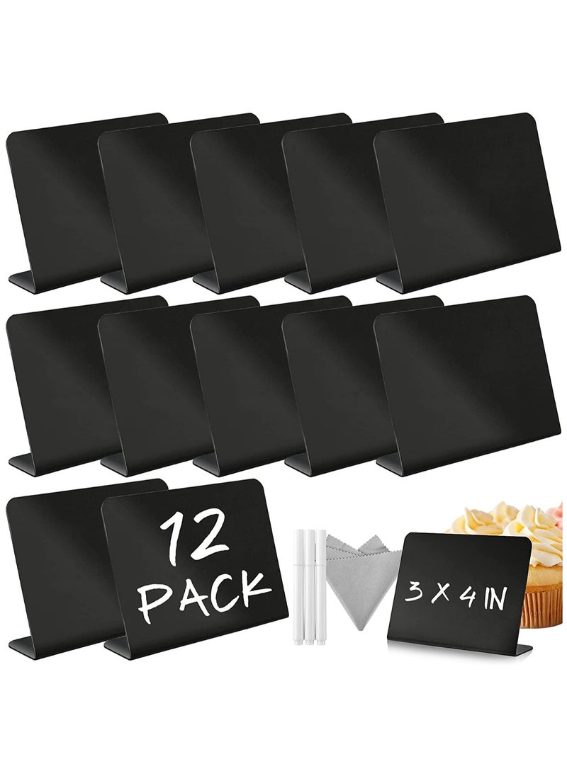 KASTWAVE 12 Pack Mini Chalkboard Signs with 3 Marker Pens and 1 Gray Cleaning Cloth Small Black Chalk Board Signs Erasable Rectangle Chalkboard for School Message Board Sign Wedding Birthday Party  - Image 1