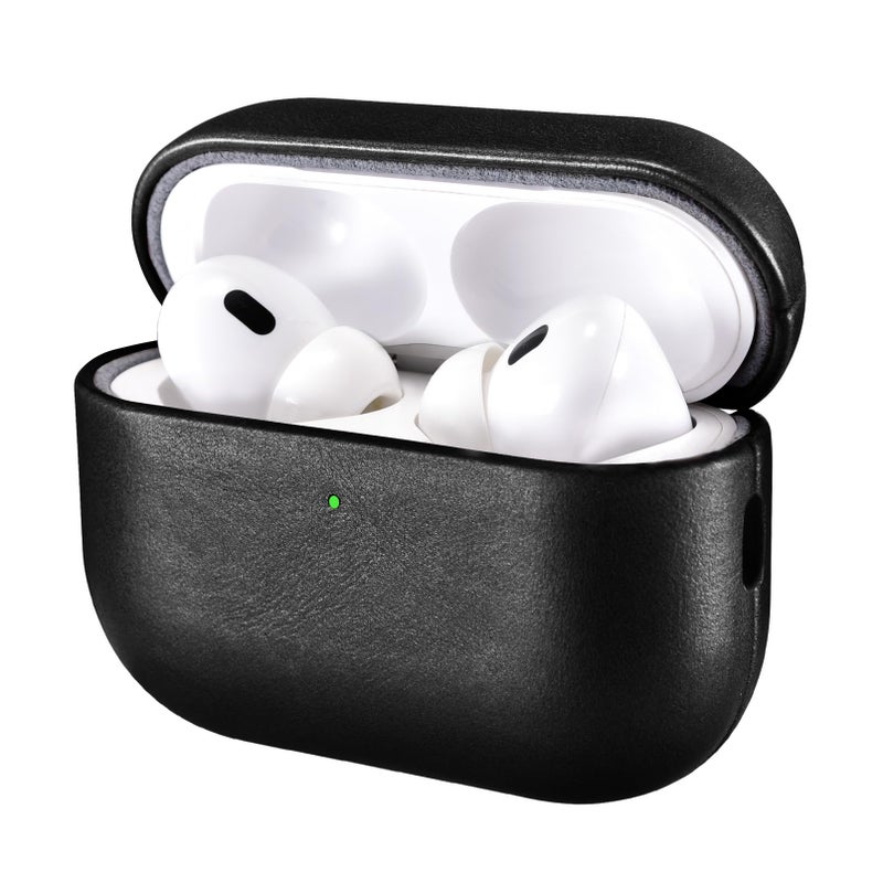 ICARER AirPod Pro 3 Case, 100% Geniune Leather Case, Handmade Top Grade Vintage Cover, Shockproof Protective Cover Support Wireless Charging, Compatible with AirPods Pro 3 2025 Model (Black) - Image 1