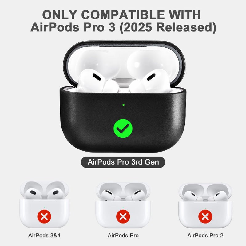 ICARER AirPod Pro 3 Case, 100% Geniune Leather Case, Handmade Top Grade Vintage Cover, Shockproof Protective Cover Support Wireless Charging, Compatible with AirPods Pro 3 2025 Model (Black) - Image 2