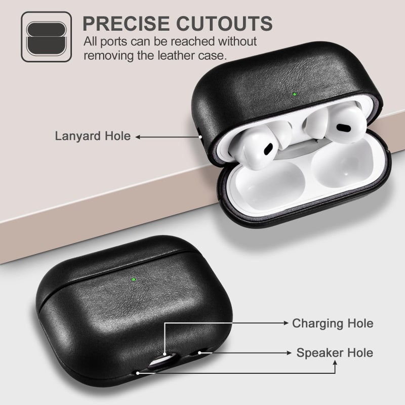 ICARER AirPod Pro 3 Case, 100% Geniune Leather Case, Handmade Top Grade Vintage Cover, Shockproof Protective Cover Support Wireless Charging, Compatible with AirPods Pro 3 2025 Model (Black) - Image 4