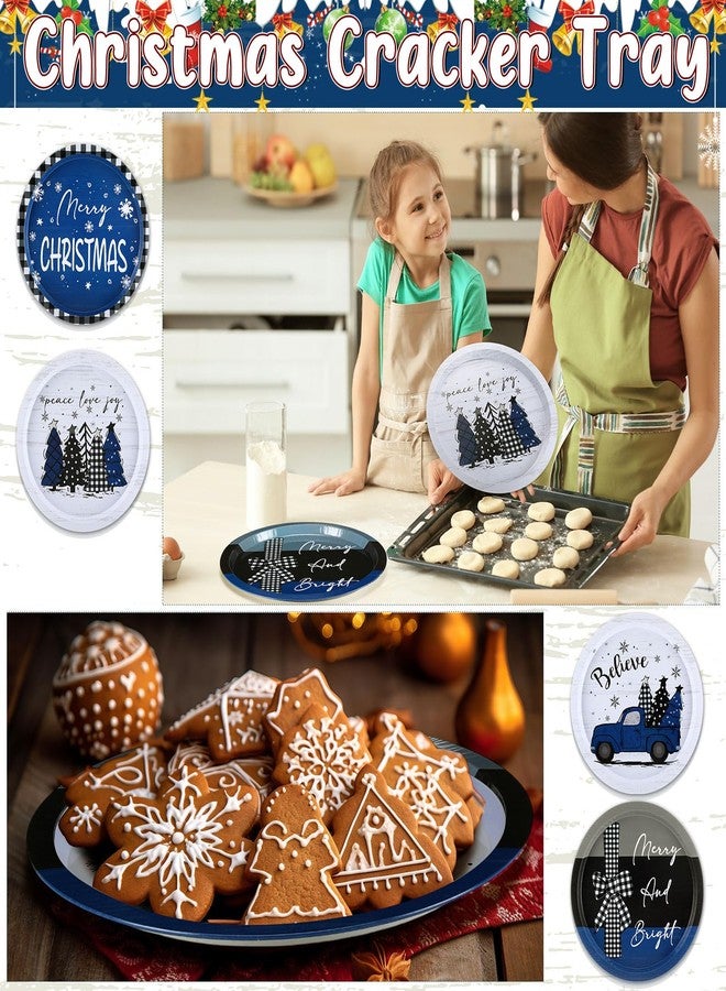 Yaomiao 8 Pcs Christmas Cookie Tray 12.6 Inches Christmas Cookie Plates Round Plaid Serving Tin Platter Blue and Black Platters for Holiday Xmas Snacks Dessert Party Decorations, 4 Styles - Image 4