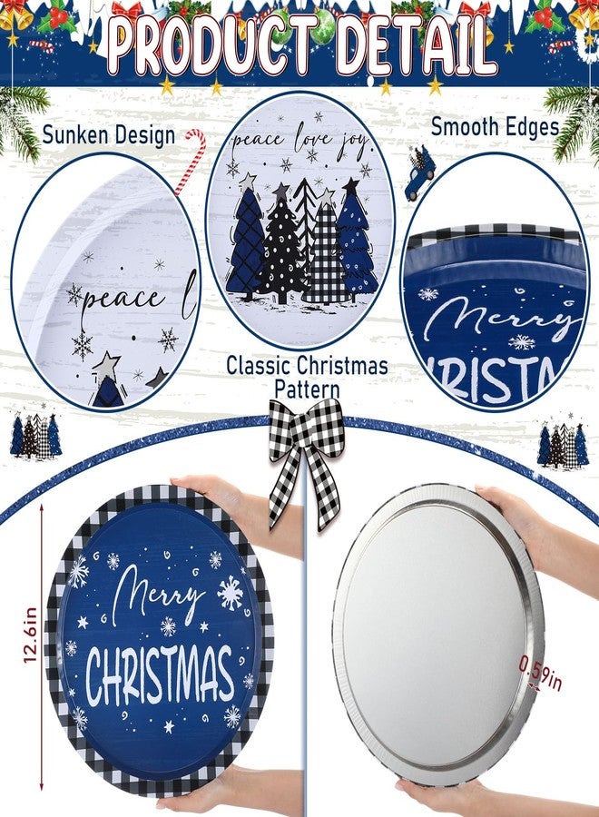 Yaomiao 8 Pcs Christmas Cookie Tray 12.6 Inches Christmas Cookie Plates Round Plaid Serving Tin Platter Blue and Black Platters for Holiday Xmas Snacks Dessert Party Decorations, 4 Styles - Image 2