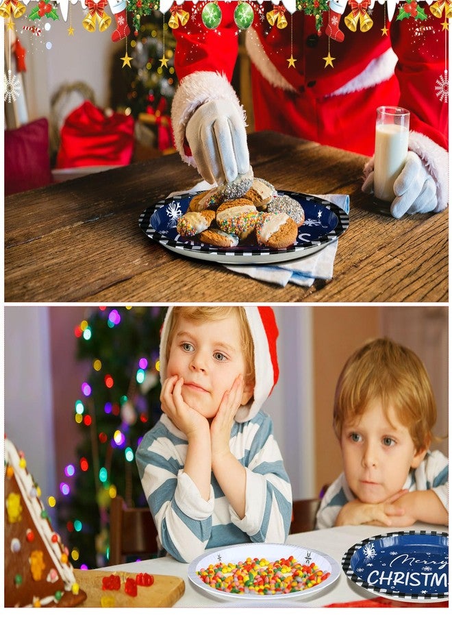 Yaomiao 8 Pcs Christmas Cookie Tray 12.6 Inches Christmas Cookie Plates Round Plaid Serving Tin Platter Blue and Black Platters for Holiday Xmas Snacks Dessert Party Decorations, 4 Styles - Image 3
