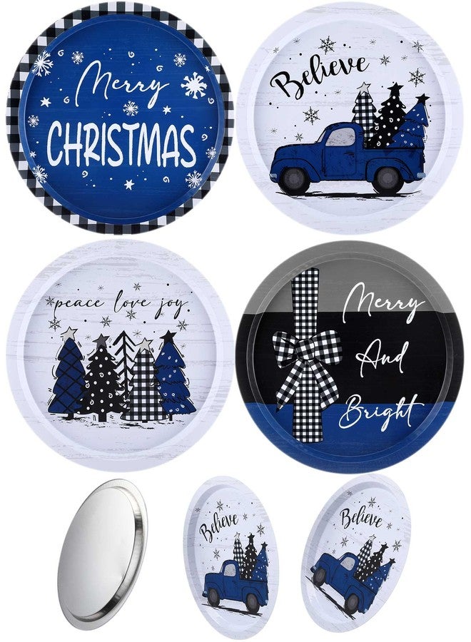 Yaomiao 8 Pcs Christmas Cookie Tray 12.6 Inches Christmas Cookie Plates Round Plaid Serving Tin Platter Blue and Black Platters for Holiday Xmas Snacks Dessert Party Decorations, 4 Styles - Image 1