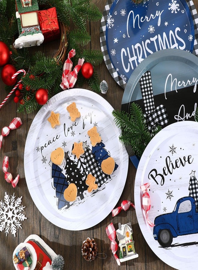 Yaomiao 8 Pcs Christmas Cookie Tray 12.6 Inches Christmas Cookie Plates Round Plaid Serving Tin Platter Blue and Black Platters for Holiday Xmas Snacks Dessert Party Decorations, 4 Styles - Image 5