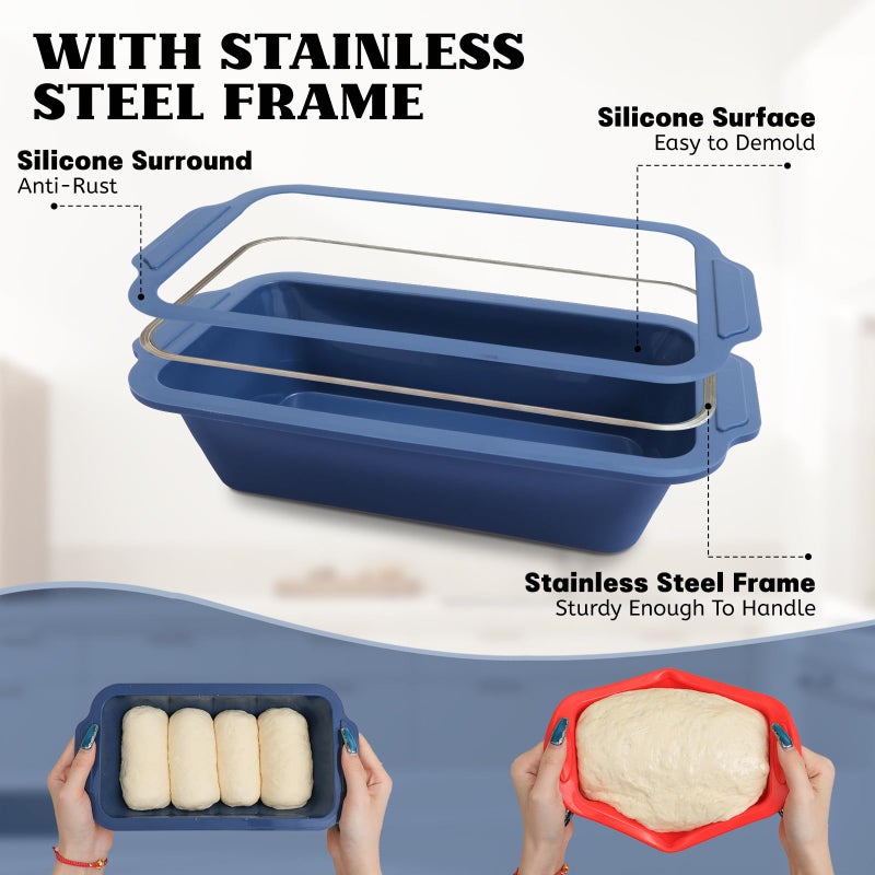 Vnray Bread Pan for Homemade Breadï¼š9.5 x 5 Inch Silicone Loaf Pan for Baking with Metal Frame - Nonstick Banana Loaf Tin Tray for Sandwich Sourdough Pumpkin Sour Dough - for Oven Kitchen Home Bakers - Image 2