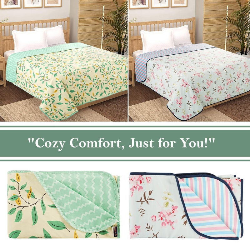 BSB HOME Pure Cotton 120 GSM Reversible Soft Lightweight Printed Single Bed Blanket/AC Dohar/Skin Friendly Dohar- Pack of 2 (152 x 225 cm- White Pink and Green) - Image 2