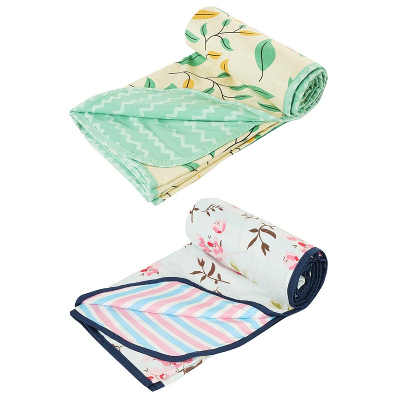 BSB HOME Pure Cotton 120 GSM Reversible Soft Lightweight Printed Single Bed Blanket/AC Dohar/Skin Friendly Dohar- Pack of 2 (152 x 225 cm- White Pink and Green) - Image 5