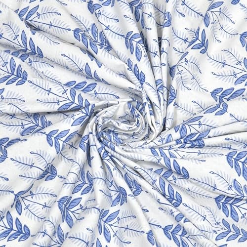 BLOCKS OF INDIA Hand Block Printed 200 TC Cotton King Size Bedsheet (Blue Leaf) - Image 5